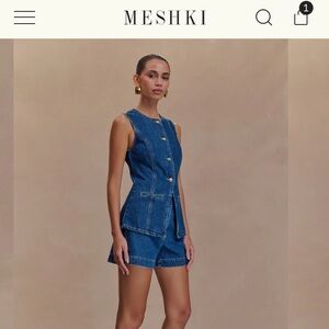 MESHKI JEAN TWO PIECE SET (vest and shorts) new w tags, never worn